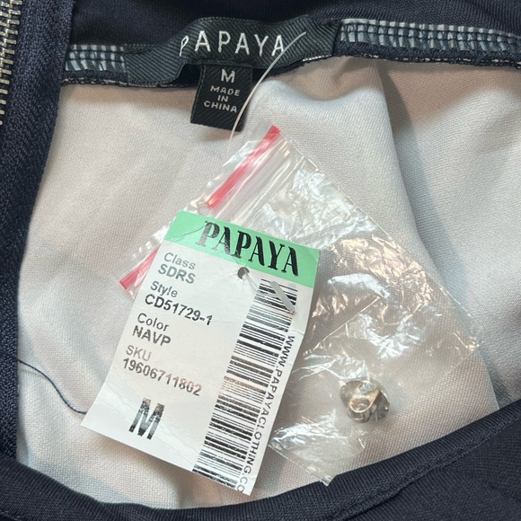 New Papaya Navy Floral Print Plunge Skater Dress Sleeveless Party Cocktail MD - Picture 7 of 8